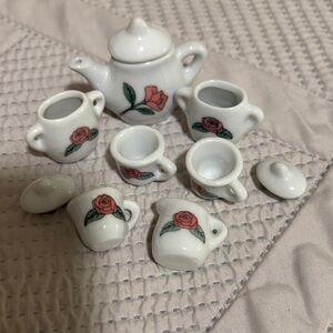 Miniature White Tea Set with Rose Design